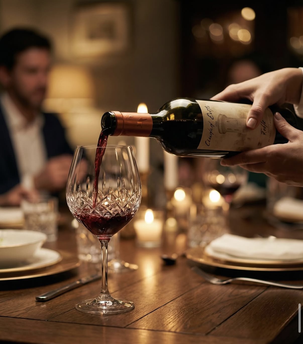 Servicio de vino Ciudad Evita en una mesa elegante