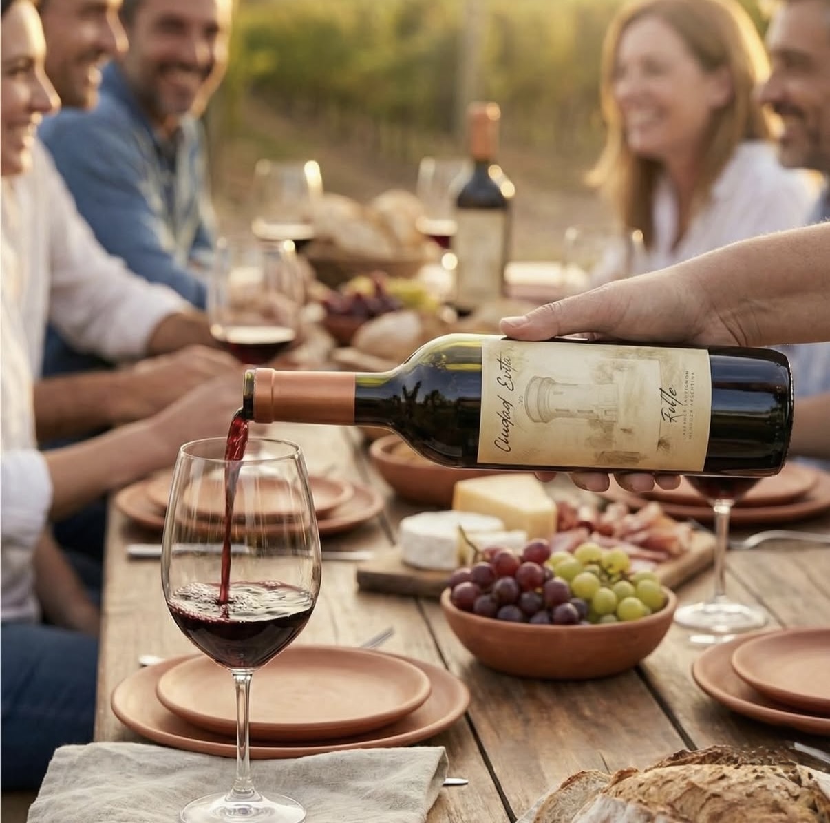 Servicio de vino Ciudad Evita en mesa compartida